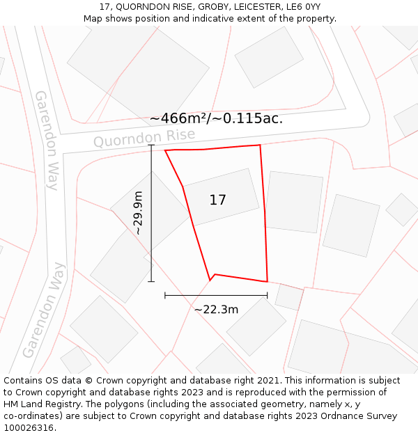 17, QUORNDON RISE, GROBY, LEICESTER, LE6 0YY: Plot and title map