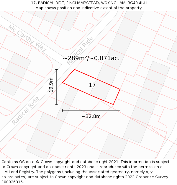 17, RADICAL RIDE, FINCHAMPSTEAD, WOKINGHAM, RG40 4UH: Plot and title map