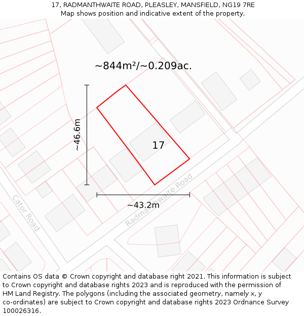 17, RADMANTHWAITE ROAD, PLEASLEY, MANSFIELD, NG19 7RE: Plot and title map
