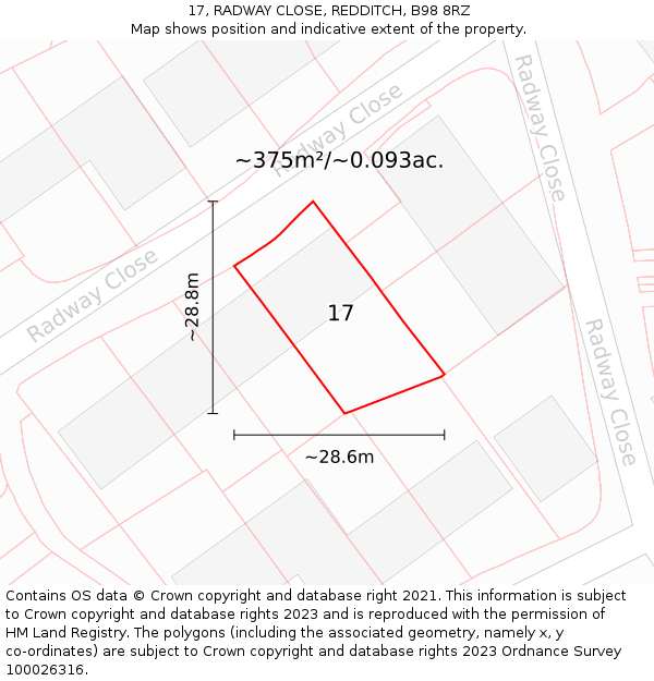 17, RADWAY CLOSE, REDDITCH, B98 8RZ: Plot and title map