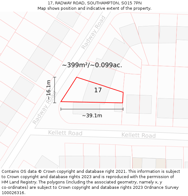 17, RADWAY ROAD, SOUTHAMPTON, SO15 7PN: Plot and title map
