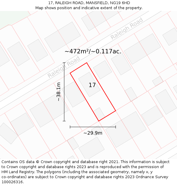 17, RALEIGH ROAD, MANSFIELD, NG19 6HD: Plot and title map