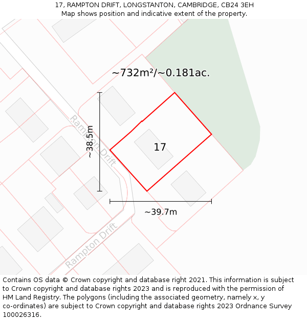17, RAMPTON DRIFT, LONGSTANTON, CAMBRIDGE, CB24 3EH: Plot and title map