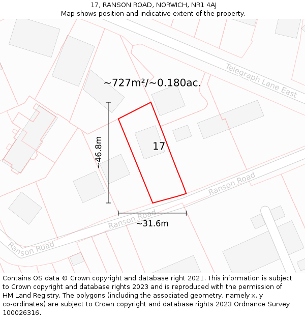 17, RANSON ROAD, NORWICH, NR1 4AJ: Plot and title map