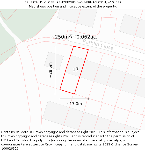 17, RATHLIN CLOSE, PENDEFORD, WOLVERHAMPTON, WV9 5RP: Plot and title map