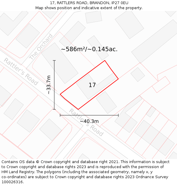 17, RATTLERS ROAD, BRANDON, IP27 0EU: Plot and title map
