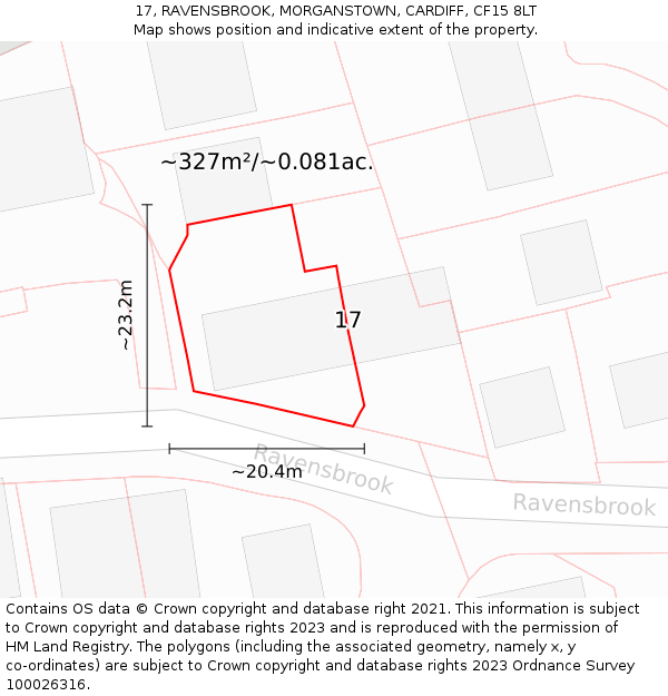 17, RAVENSBROOK, MORGANSTOWN, CARDIFF, CF15 8LT: Plot and title map