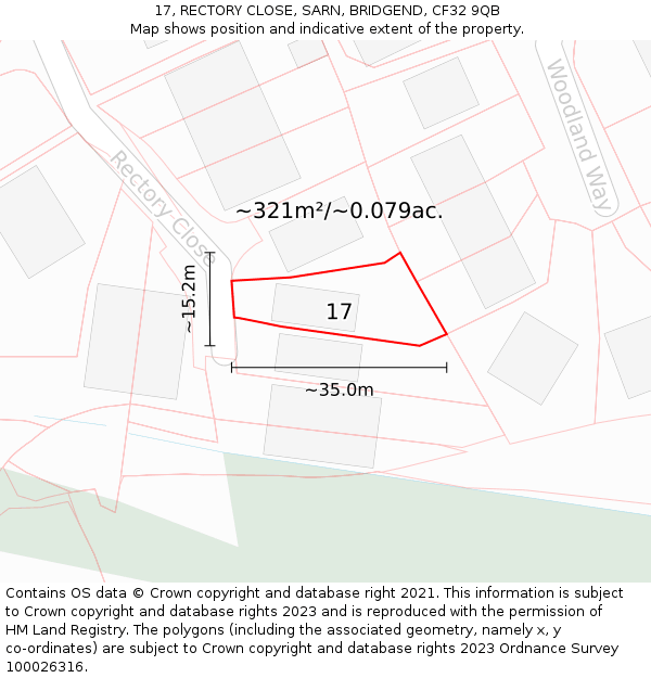 17, RECTORY CLOSE, SARN, BRIDGEND, CF32 9QB: Plot and title map