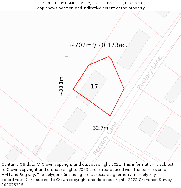17, RECTORY LANE, EMLEY, HUDDERSFIELD, HD8 9RR: Plot and title map