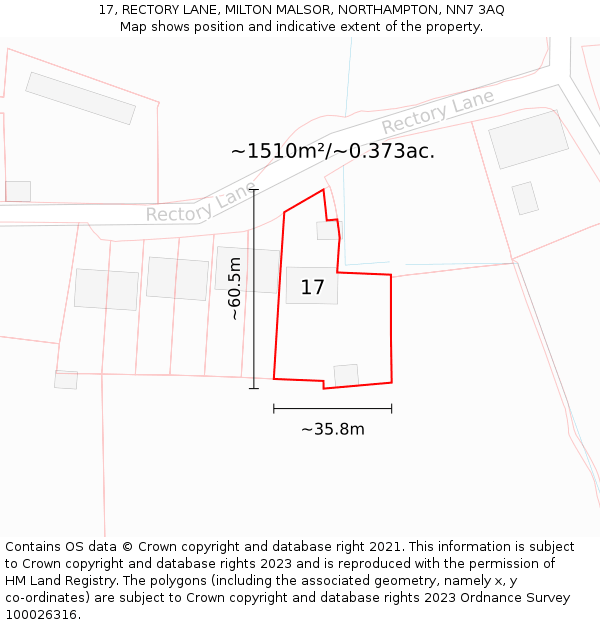 17, RECTORY LANE, MILTON MALSOR, NORTHAMPTON, NN7 3AQ: Plot and title map
