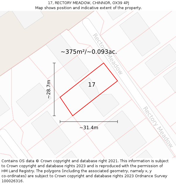 17, RECTORY MEADOW, CHINNOR, OX39 4PJ: Plot and title map