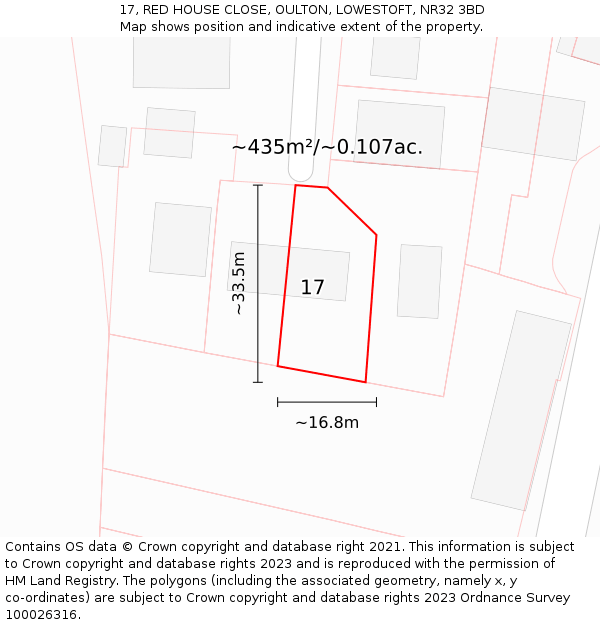 17, RED HOUSE CLOSE, OULTON, LOWESTOFT, NR32 3BD: Plot and title map