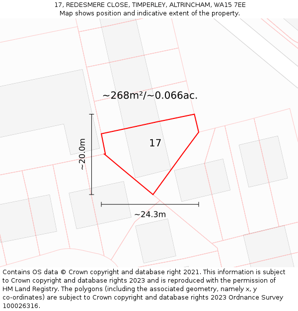 17, REDESMERE CLOSE, TIMPERLEY, ALTRINCHAM, WA15 7EE: Plot and title map