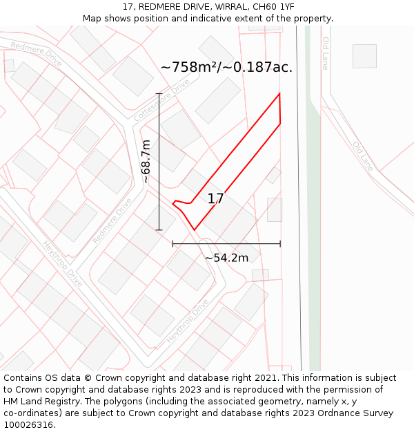17, REDMERE DRIVE, WIRRAL, CH60 1YF: Plot and title map