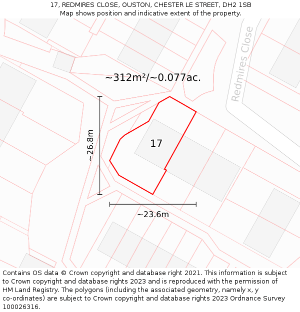 17, REDMIRES CLOSE, OUSTON, CHESTER LE STREET, DH2 1SB: Plot and title map