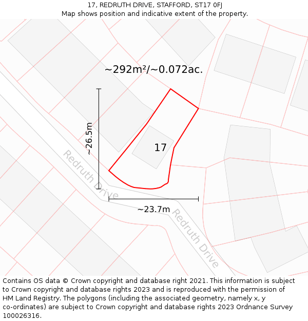 17, REDRUTH DRIVE, STAFFORD, ST17 0FJ: Plot and title map