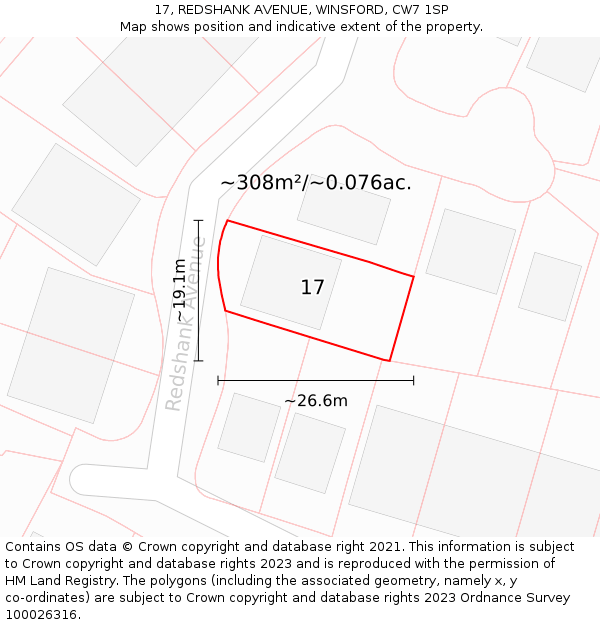17, REDSHANK AVENUE, WINSFORD, CW7 1SP: Plot and title map