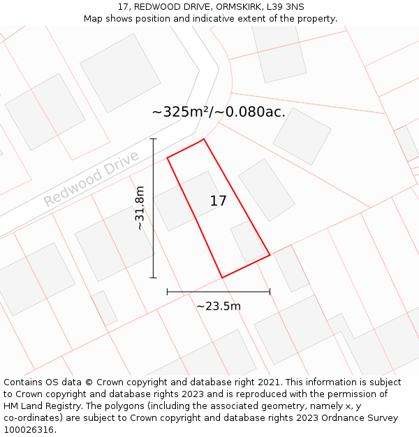17, REDWOOD DRIVE, ORMSKIRK, L39 3NS: Plot and title map