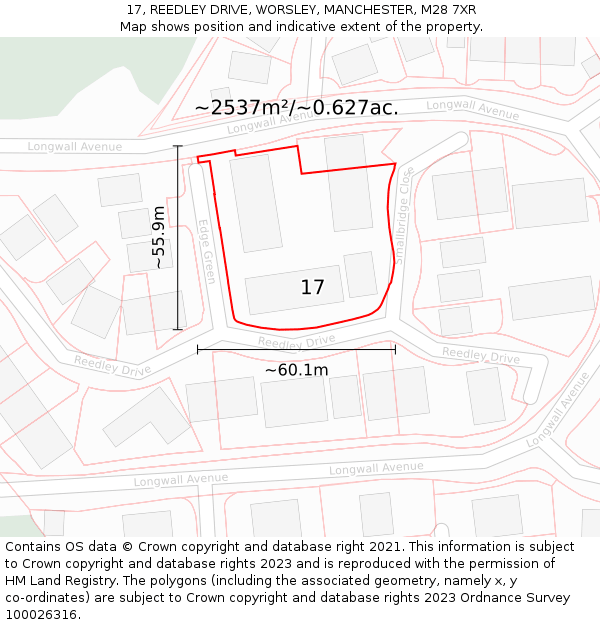 17, REEDLEY DRIVE, WORSLEY, MANCHESTER, M28 7XR: Plot and title map