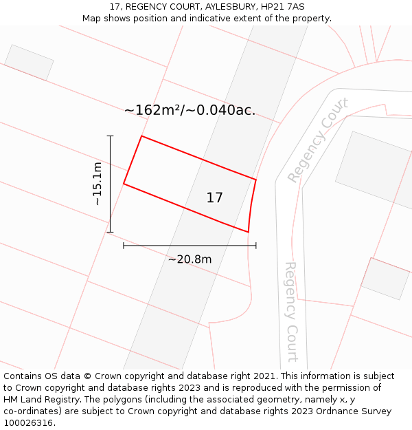 17, REGENCY COURT, AYLESBURY, HP21 7AS: Plot and title map