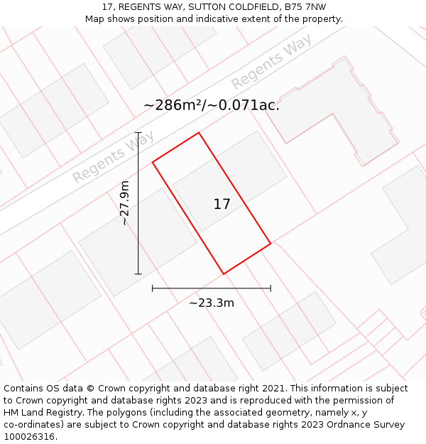 17, REGENTS WAY, SUTTON COLDFIELD, B75 7NW: Plot and title map