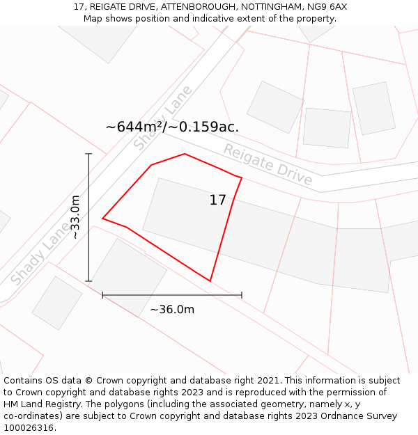 17, REIGATE DRIVE, ATTENBOROUGH, NOTTINGHAM, NG9 6AX: Plot and title map