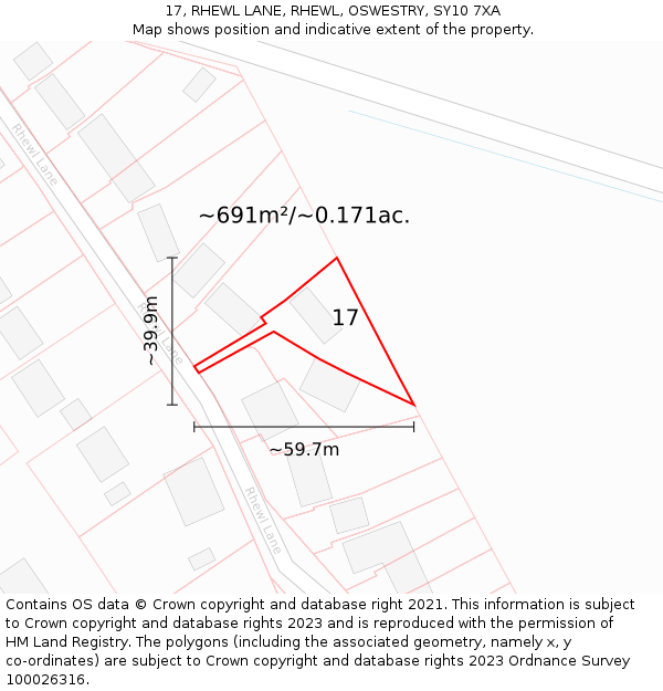 17, RHEWL LANE, RHEWL, OSWESTRY, SY10 7XA: Plot and title map