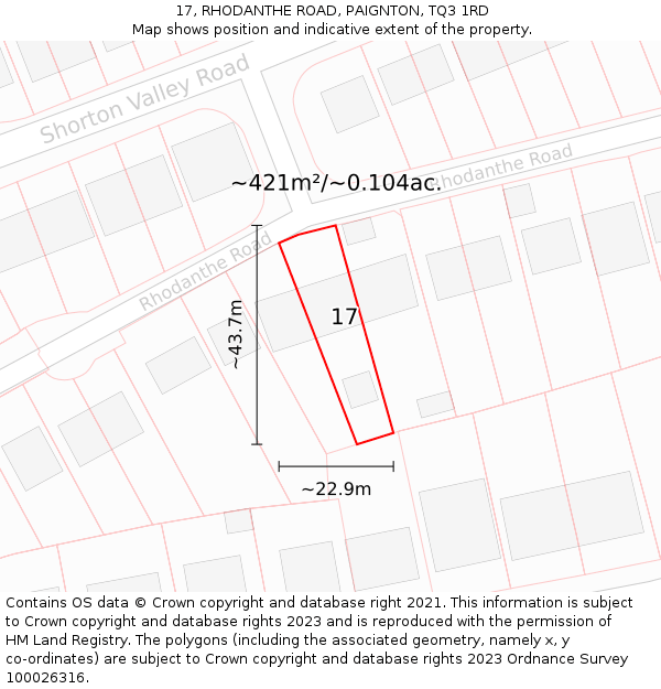 17, RHODANTHE ROAD, PAIGNTON, TQ3 1RD: Plot and title map