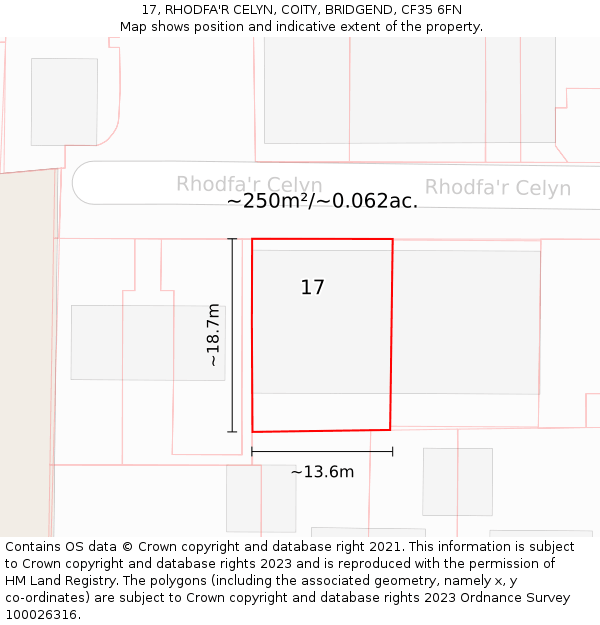 17, RHODFA'R CELYN, COITY, BRIDGEND, CF35 6FN: Plot and title map
