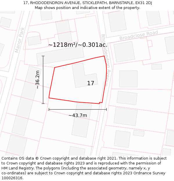 17, RHODODENDRON AVENUE, STICKLEPATH, BARNSTAPLE, EX31 2DJ: Plot and title map