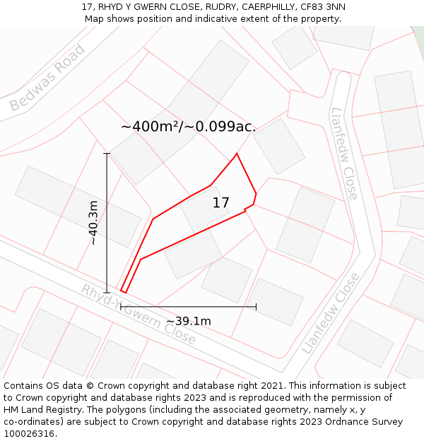 17, RHYD Y GWERN CLOSE, RUDRY, CAERPHILLY, CF83 3NN: Plot and title map