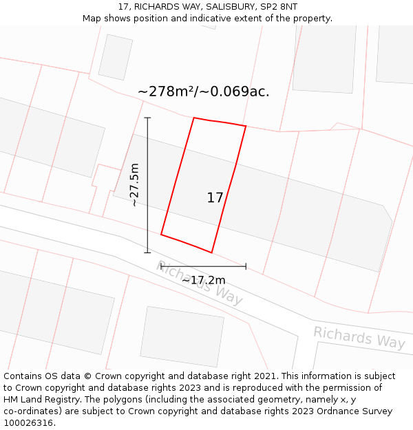 17, RICHARDS WAY, SALISBURY, SP2 8NT: Plot and title map