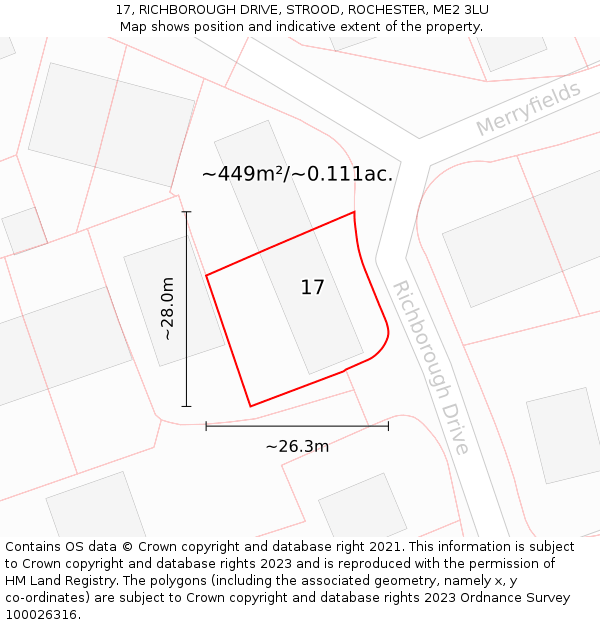 17, RICHBOROUGH DRIVE, STROOD, ROCHESTER, ME2 3LU: Plot and title map