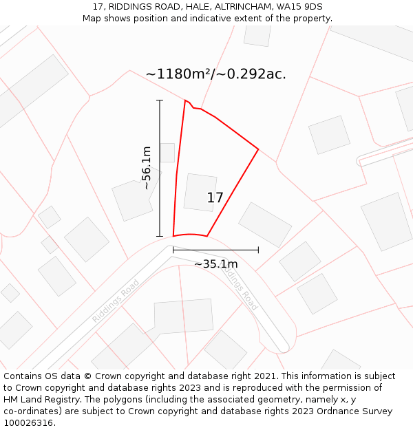17, RIDDINGS ROAD, HALE, ALTRINCHAM, WA15 9DS: Plot and title map