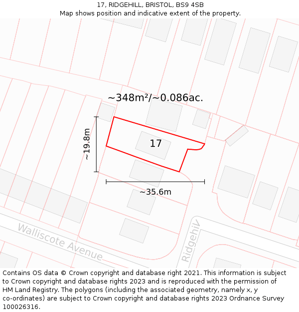 17, RIDGEHILL, BRISTOL, BS9 4SB: Plot and title map