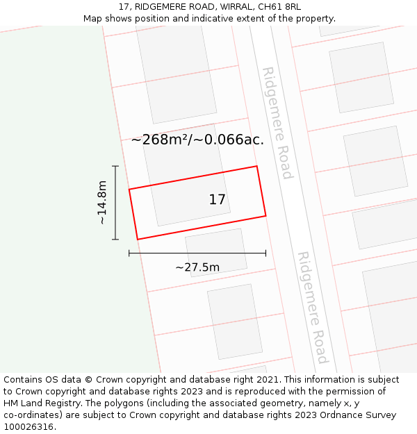 17, RIDGEMERE ROAD, WIRRAL, CH61 8RL: Plot and title map