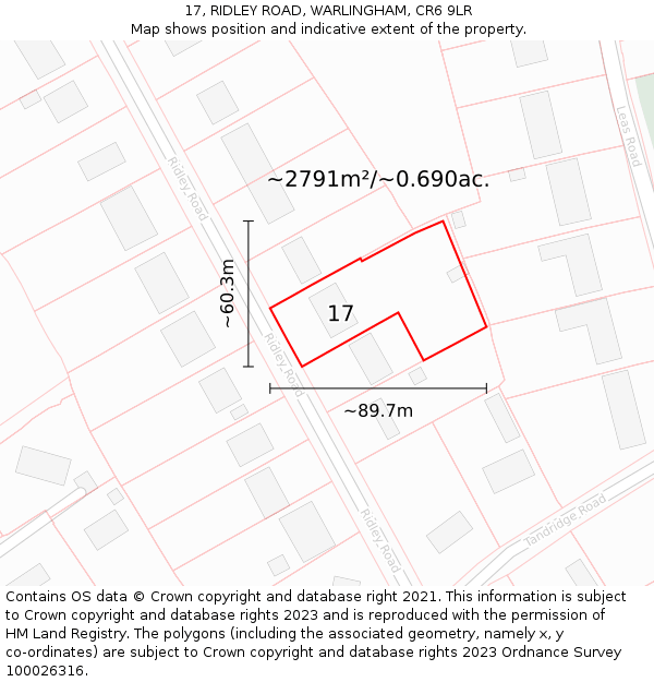 17, RIDLEY ROAD, WARLINGHAM, CR6 9LR: Plot and title map