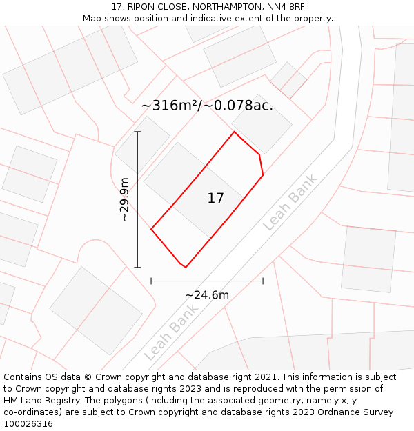17, RIPON CLOSE, NORTHAMPTON, NN4 8RF: Plot and title map