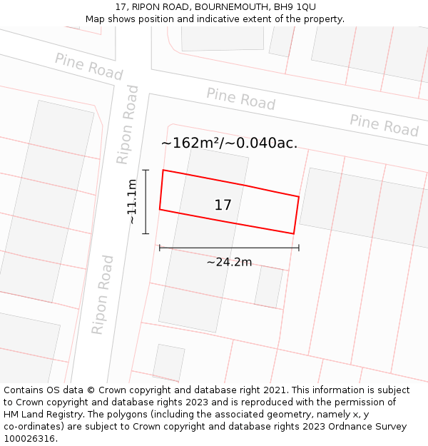 17, RIPON ROAD, BOURNEMOUTH, BH9 1QU: Plot and title map