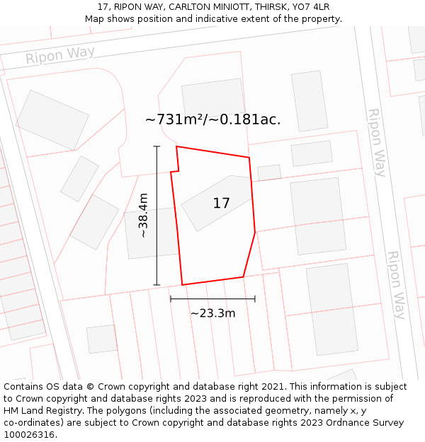 17, RIPON WAY, CARLTON MINIOTT, THIRSK, YO7 4LR: Plot and title map