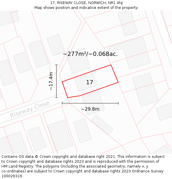 17, RISEWAY CLOSE, NORWICH, NR1 4NJ: Plot and title map