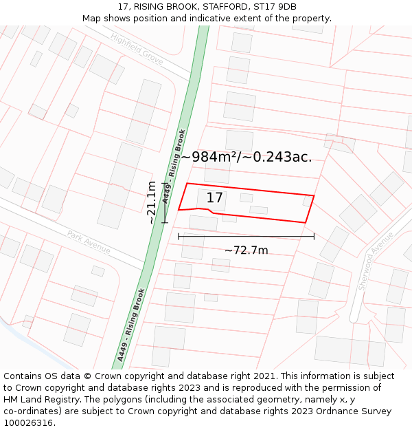 17, RISING BROOK, STAFFORD, ST17 9DB: Plot and title map