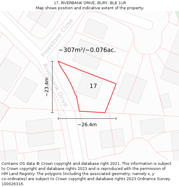 17, RIVERBANK DRIVE, BURY, BL8 1UR: Plot and title map
