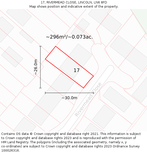 17, RIVERMEAD CLOSE, LINCOLN, LN6 8FD: Plot and title map