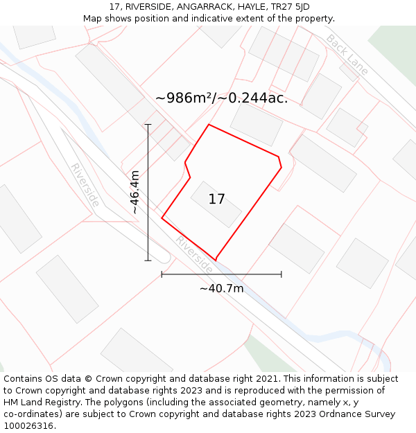 17, RIVERSIDE, ANGARRACK, HAYLE, TR27 5JD: Plot and title map