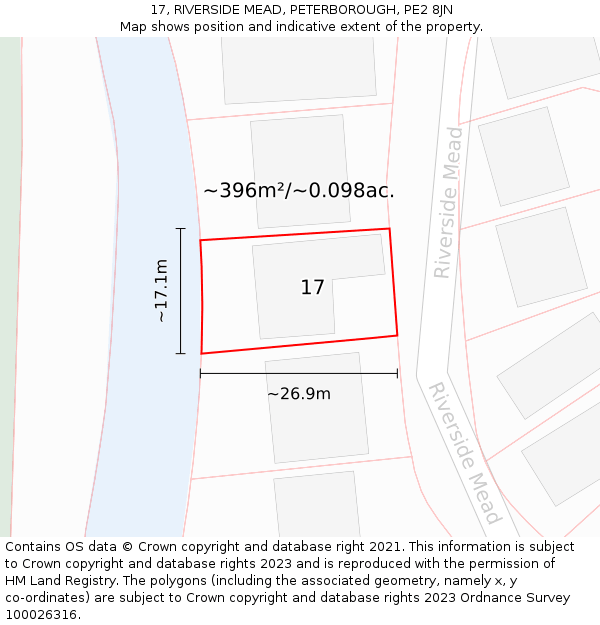 17, RIVERSIDE MEAD, PETERBOROUGH, PE2 8JN: Plot and title map