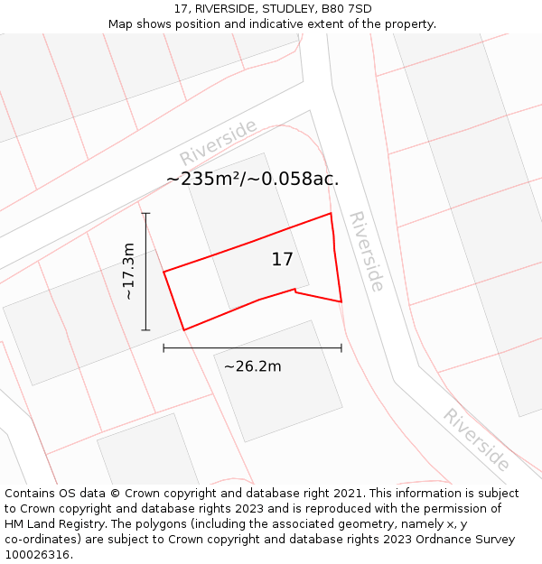 17, RIVERSIDE, STUDLEY, B80 7SD: Plot and title map