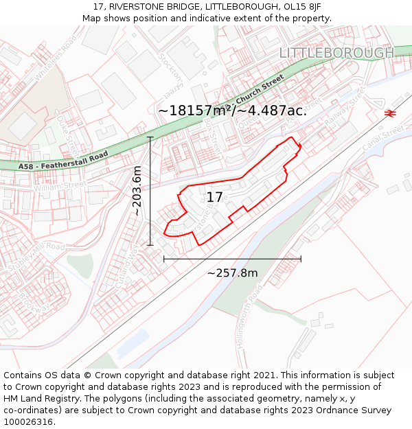 17, RIVERSTONE BRIDGE, LITTLEBOROUGH, OL15 8JF: Plot and title map