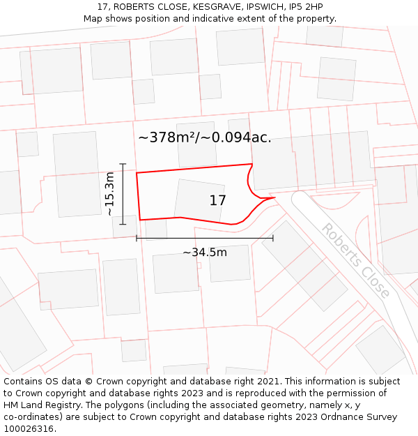 17, ROBERTS CLOSE, KESGRAVE, IPSWICH, IP5 2HP: Plot and title map