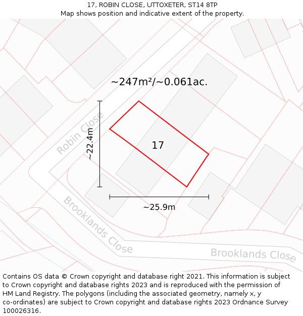 17, ROBIN CLOSE, UTTOXETER, ST14 8TP: Plot and title map